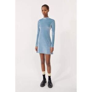 New Baum Und Pferdgarten Jona Mock Neck Velvet Mini Dress in Faded Denim Medium